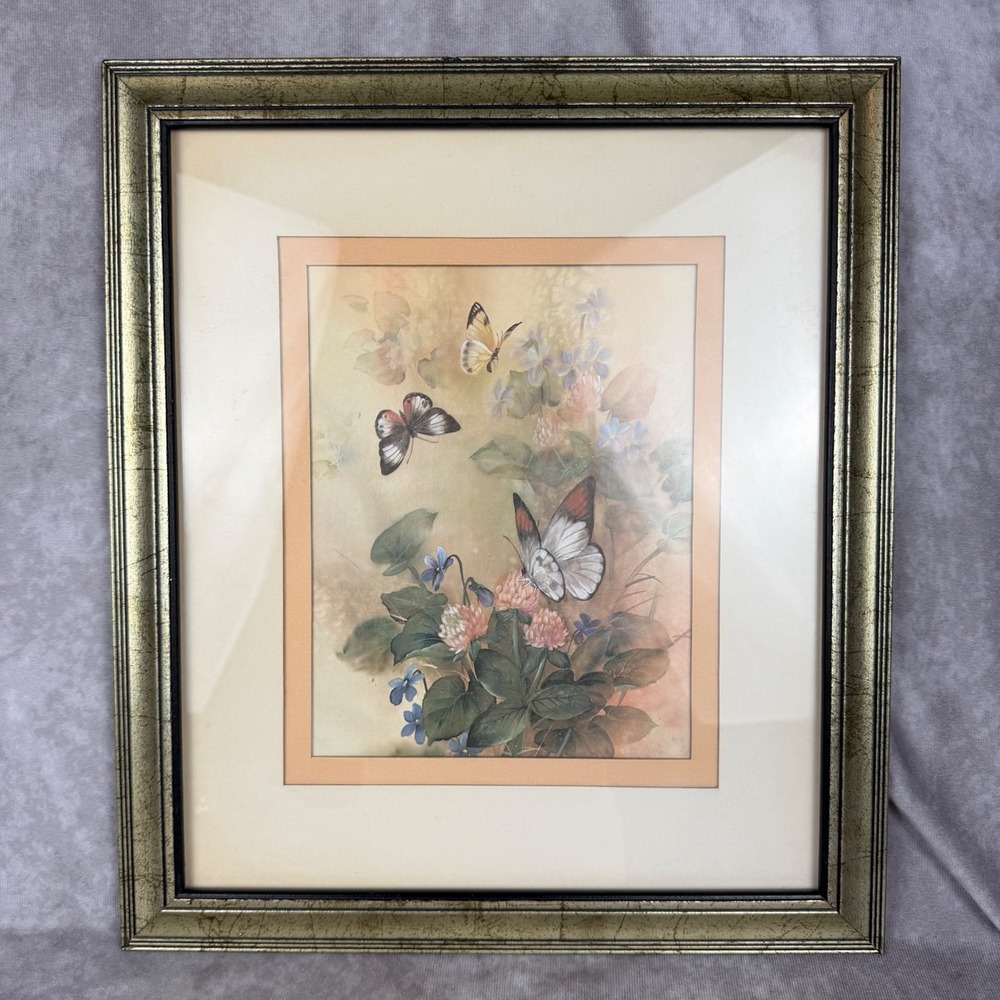 Vtg Butterflies Print By Liu Edward Art Products Framed Matted 14x16 Wall Art
